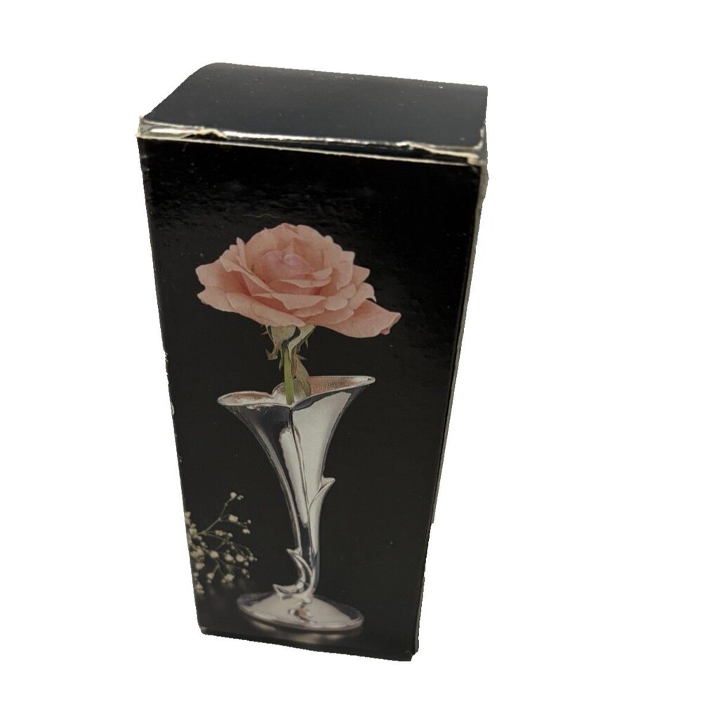 NIB Vintage Trumpet Bud Vase Art Nouveau Calla Lily Silver Plated Hong Kong